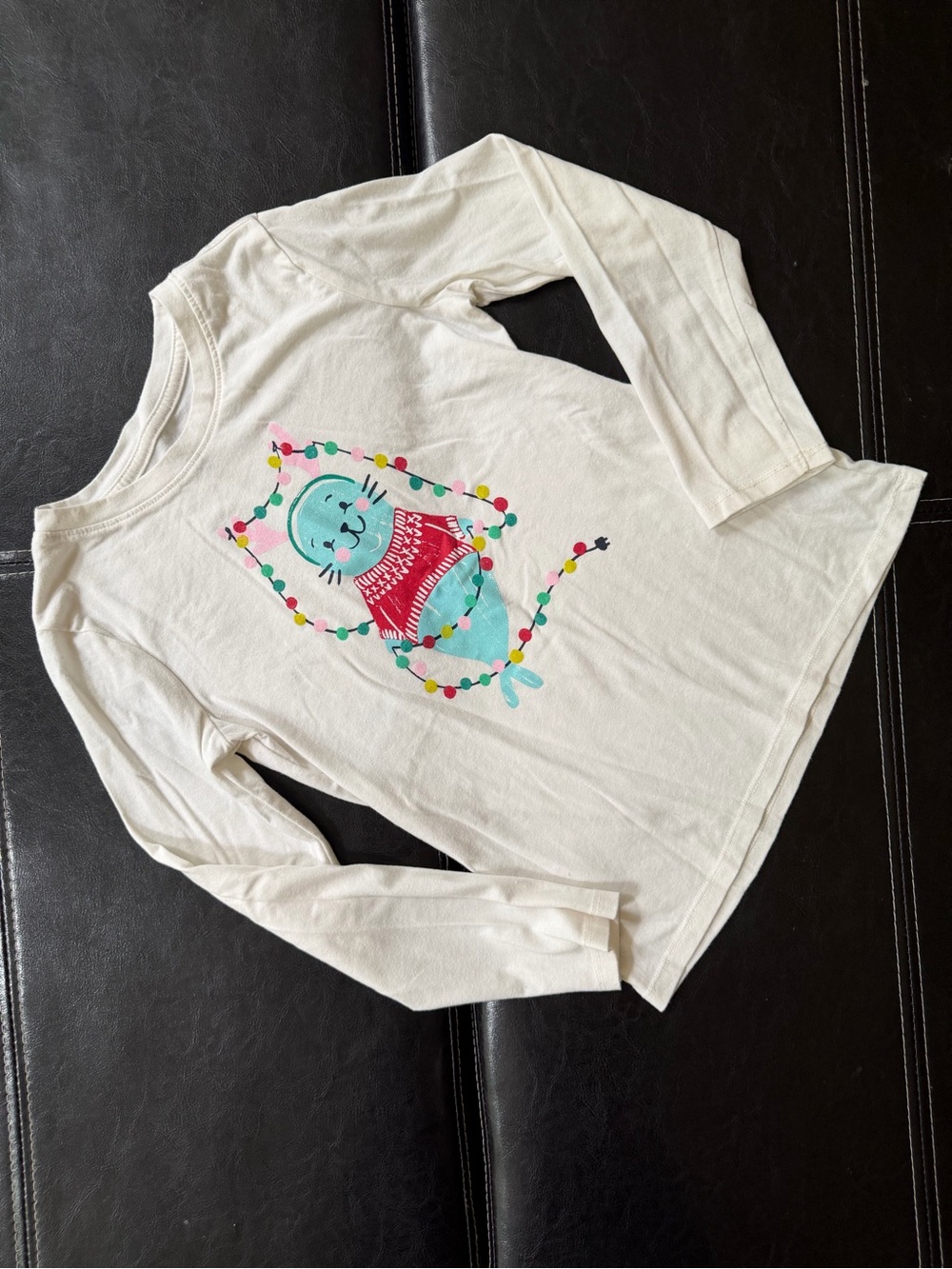 Cat & Jack - Girl’s White Long-Sleeve Tee with Turquoise Walrus and Red Sweater